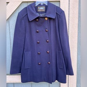 Macintosh vintage navy blue wool coat 100% wool. Large